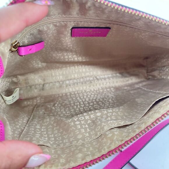 Kate Spade Pink Saffiano Leather Medium Crossbody Bag Top Zip Adjustable Strap - Picture 9 of 17
